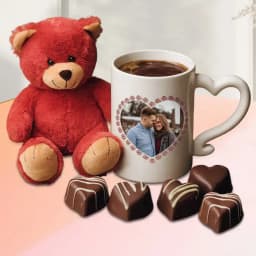 Wonderful Personalized Photo Mug with Heart Chocolate N Cute Teddy 1
