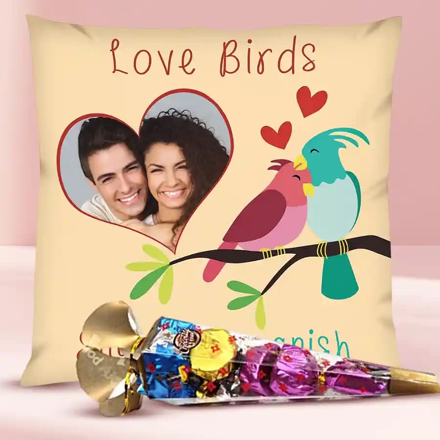 Perfect Personalized Cushion with a Cone of Handmade Chocolates