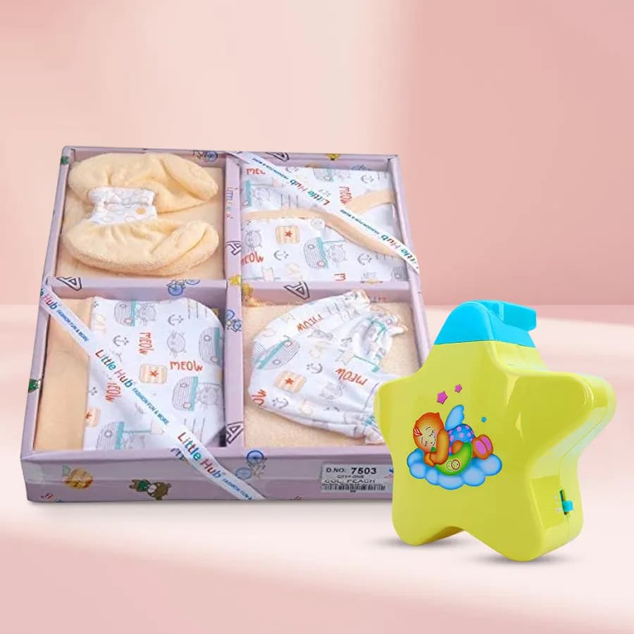 Remarkable Baby Sleep Projector Toy with 6 pcs Clothing Gift Set