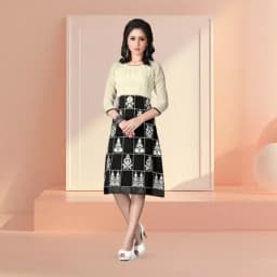 Admirable Beige and Black Coloured Georgette Embroidered Kurti 1