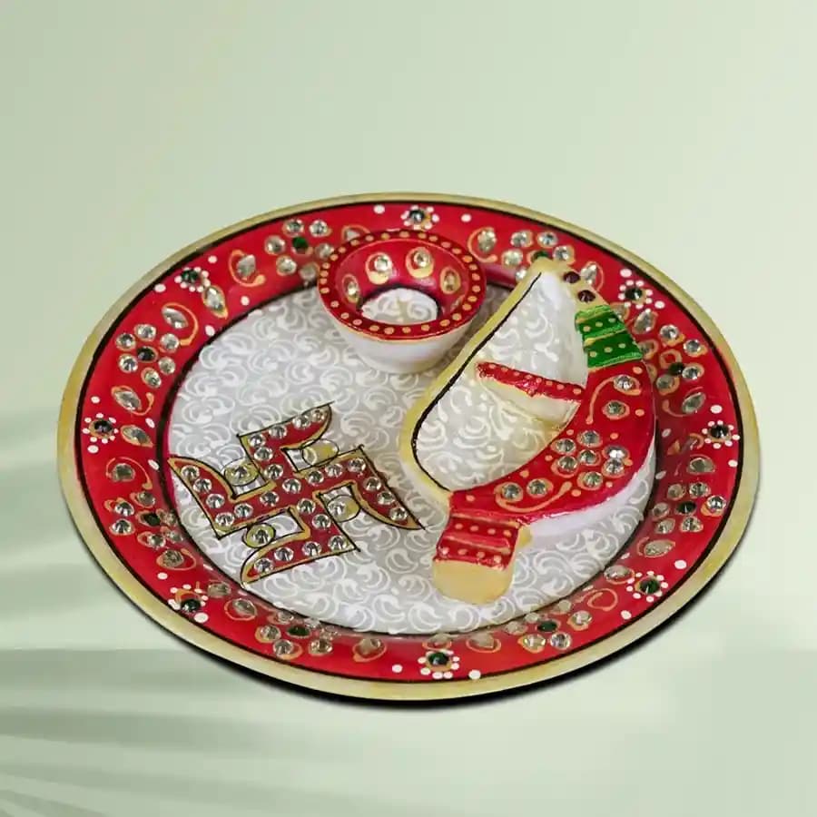 Elegant Festive Marble Pooja Thali Collection