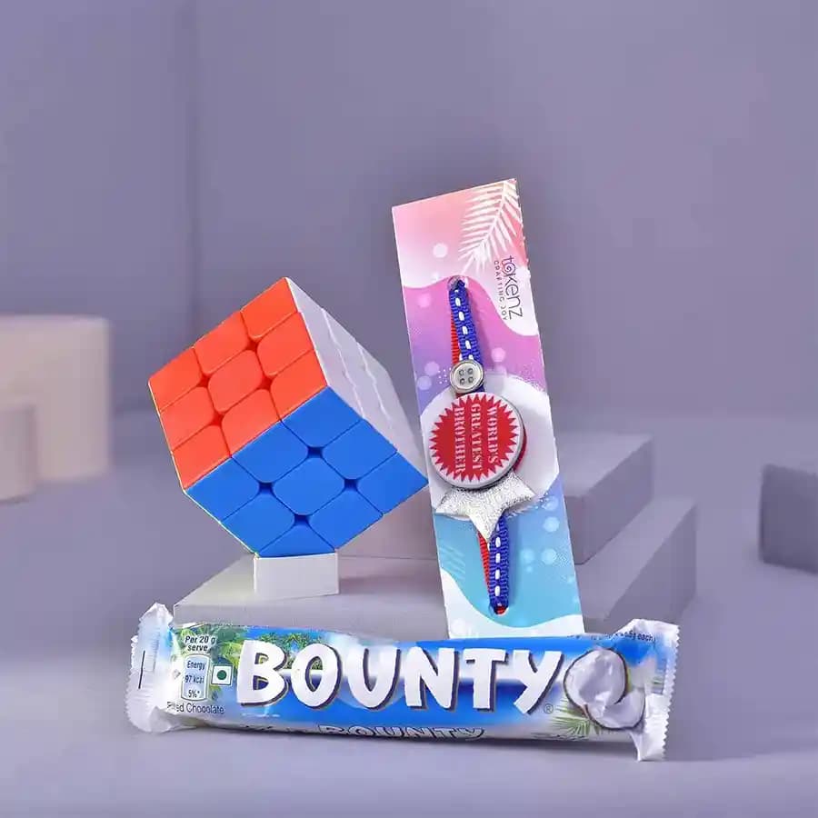 The Achiever Rubics Cube N Bounty Rakhi Hamper