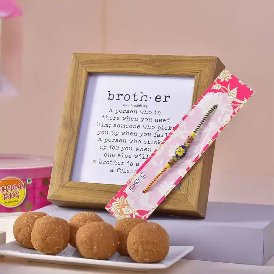 Attractive Rakhi Ladoo Hamper with Brother Frame