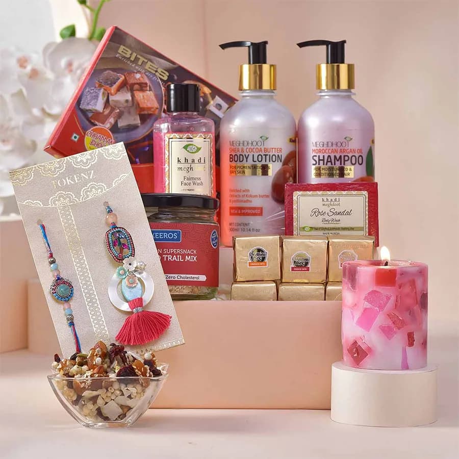 Classy Rakhi Hamper of Sweets, Grooming N Aroma