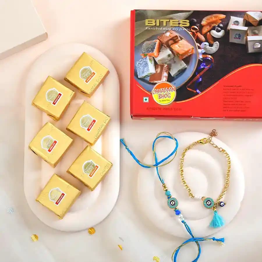 Festive Bhaiya Bhabhi Rakhi and Mewa Bites Set