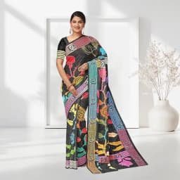 Glamorous Black and Grey Coloured Dani Georgette Printed Saree 1
