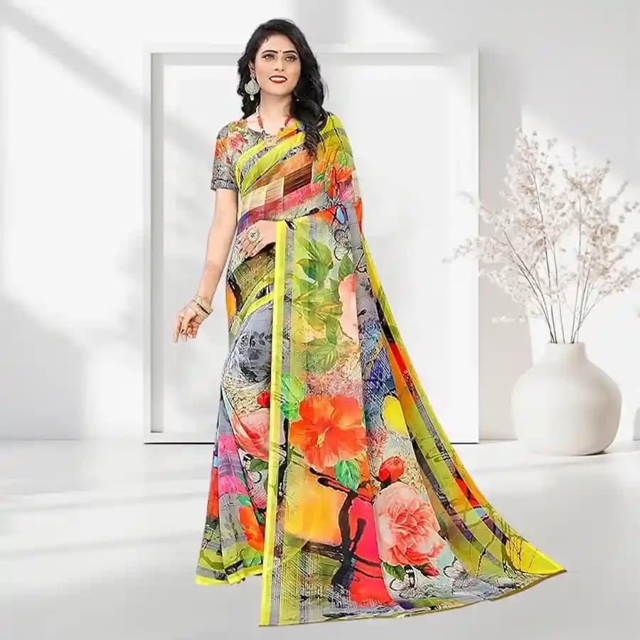 Admirable Multi Coloured Georgette Printed Saree