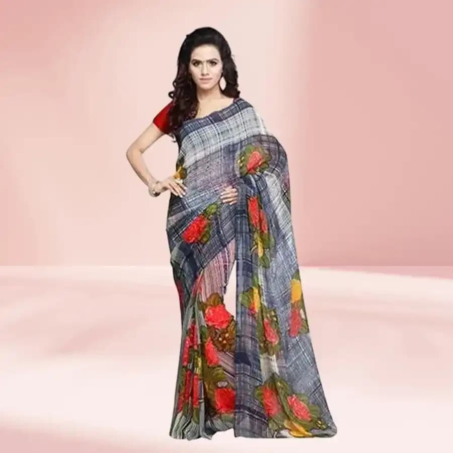Breathtaking Multi Coloured Printed Georgette Saree