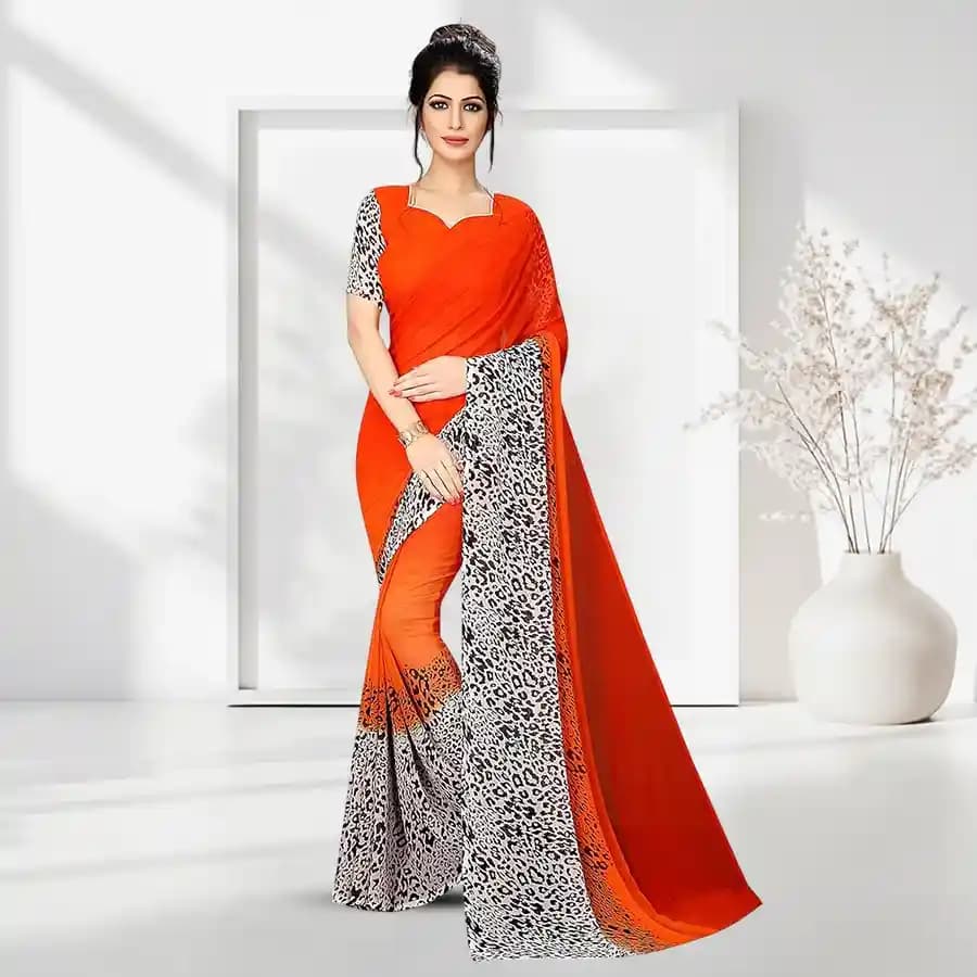 Beautiful Marble Chiffon Printed Saree in Red Color