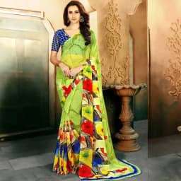 Elegant Marble Chiffon Printed Saree in Green Color for Ladies 1