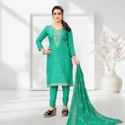 Attractive Green Coloured Chiffon Cotton Embroidered Salwar Kameez 1