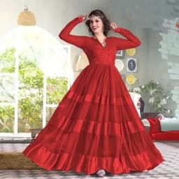 Stunning Red Net N Brasso Printed Salwar for Women 1