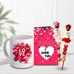 Romantic Pair of Teddy N Heart shape Handmade Chocolates in a stick with a Love Mug and Free I Love You Card 1