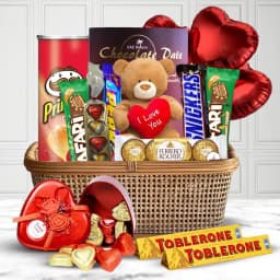 Wonderful Chocolate Gift Basket with Teddy N Balloons 1