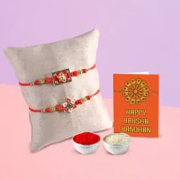 Elegant Pair of Designer Rakhis with Complimentary Roli and Chawal 1