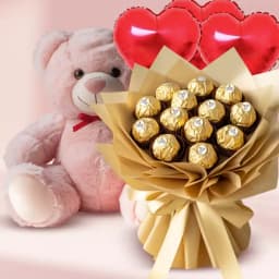 Remarkable Ferrero Rocher Bouquet Teddy N Mylar Balloon 1