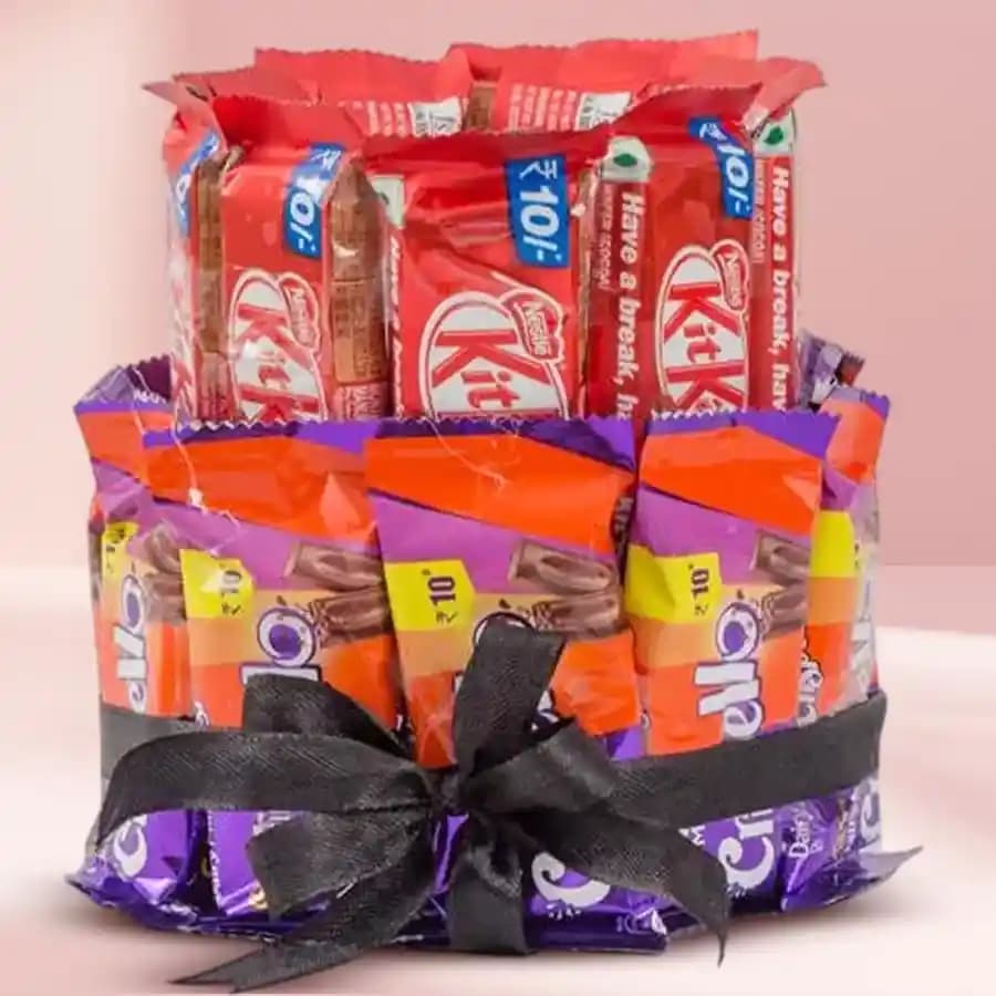 Indulgent Double Deck Arrangement of Kitkat N Crispello