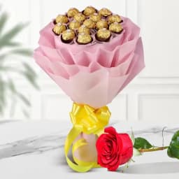Marvelous Bouquet of Ferrero Rochher Chocolate with Free Single Red Rose 1