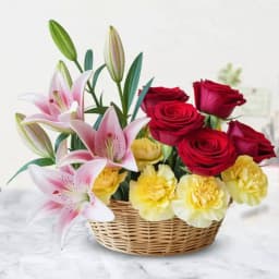 Lovely Arrangement of Lilies Roses and Carnations 1