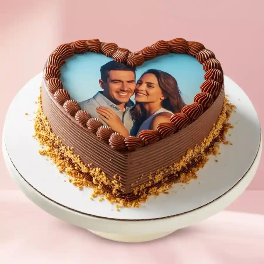Lovable Heart Shape Photo Chocolate Cake