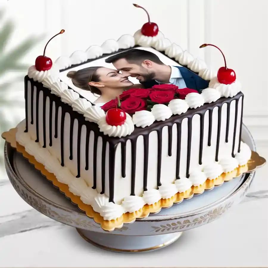 Irresistible Square Shaped Black Forest Photo Cake