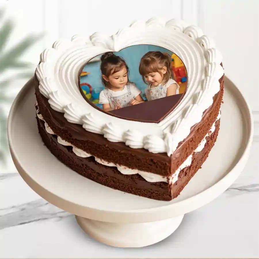 Sumptuous Heart Shape Chocolate Photo Cake