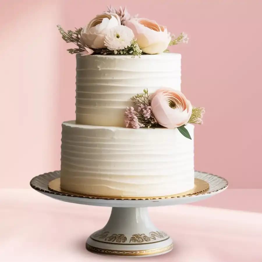Elegant 2 Tier Round Shape Eggless Vanilla Cake