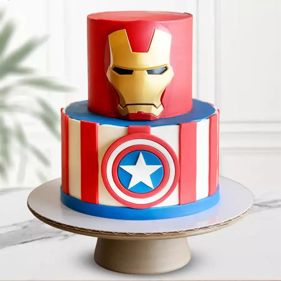Attractive 2 Tier Avengers Eggless Chocolate Cake