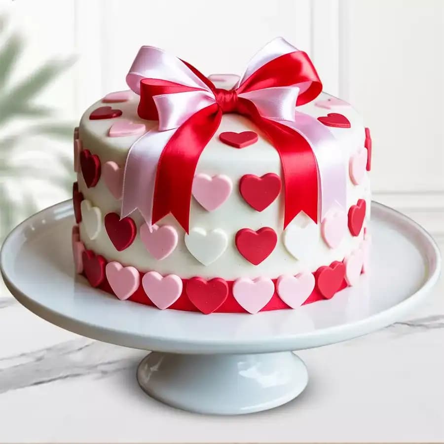 Special Flower N Heart Design Fondant Strawberry Cake