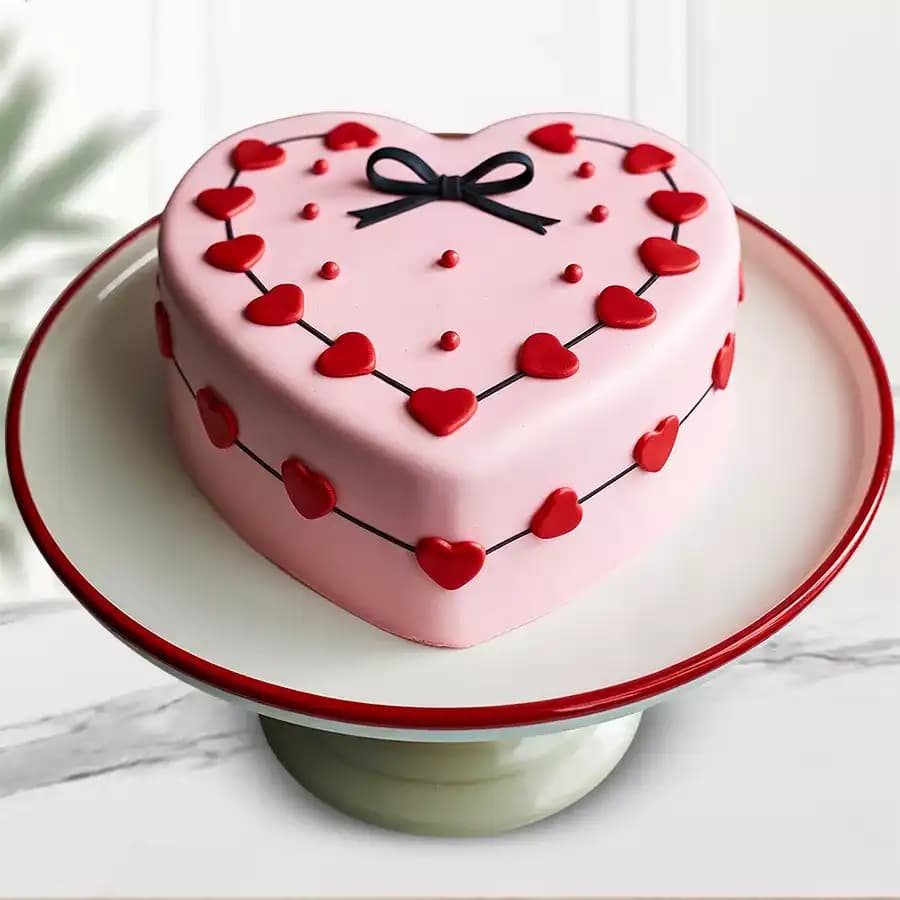 Romantic Heart Shape Fondant Strawberry Cake
