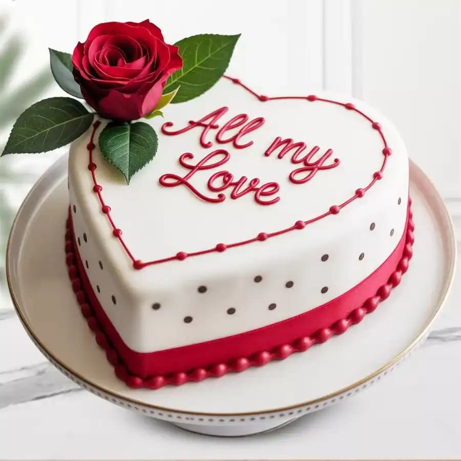 Remarkable Heart Shape Vanilla Cake with a Rose