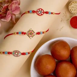 Beautiful Kundan Rakhi Trio N Gulab Jamun Delight 1