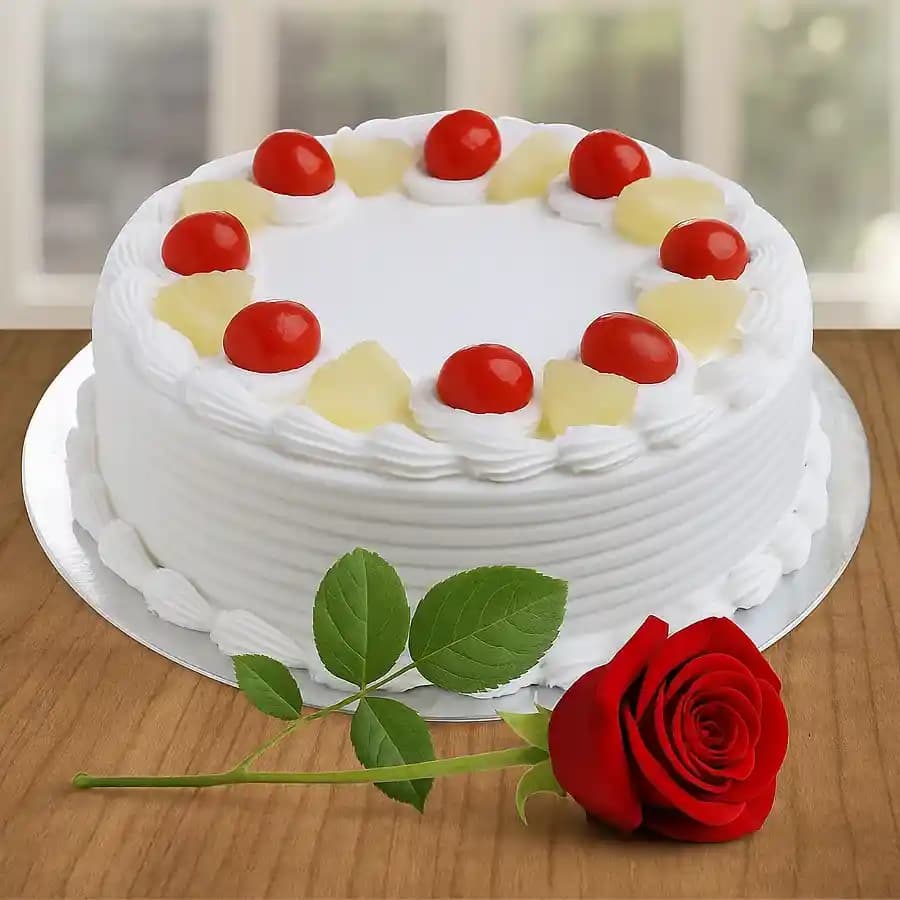 Yummy Vanilla Cake and Charming Red Rose