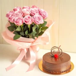 Exquisite Chocolate Truffle Cake Pink Roses Bouquet 1