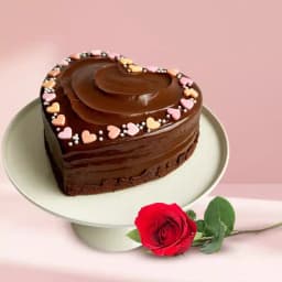Heart Shaped Chocolate Cake with Red Rose 1