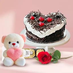 Black Forest Cake with Red Rose Teddy N Ferrero Rocher 1