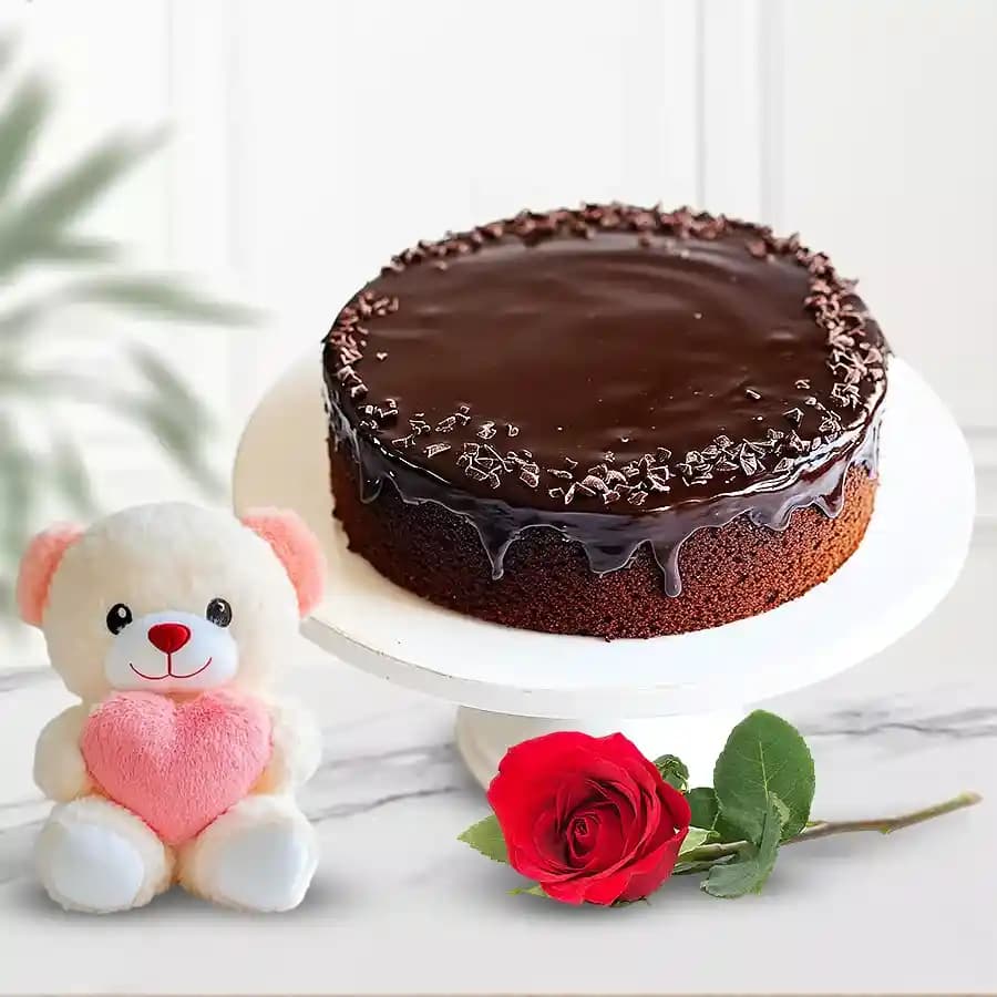 Marvelous Eggless Chocolate Cake with Rose N Teddy