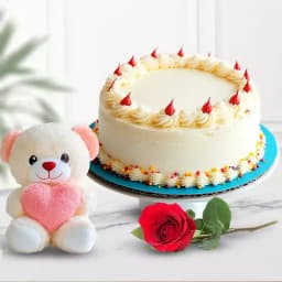 Tasty Eggless Vanilla Cake with Rose N Teddy 1
