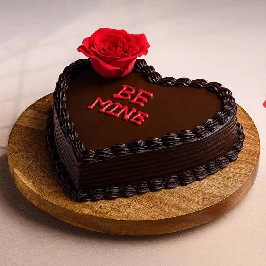 Chocolate Coated Heart Shape Fondant Cake for Propose Day