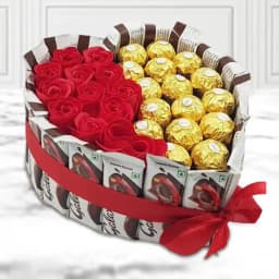 Magical Heart of Ferrero Rocher n Galaxy Chocolates with Art Roses 1