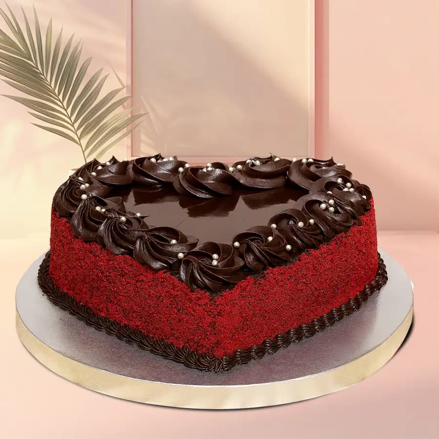 Delightful Heart Shape Chocolate N Red Velvet Fusion Cake