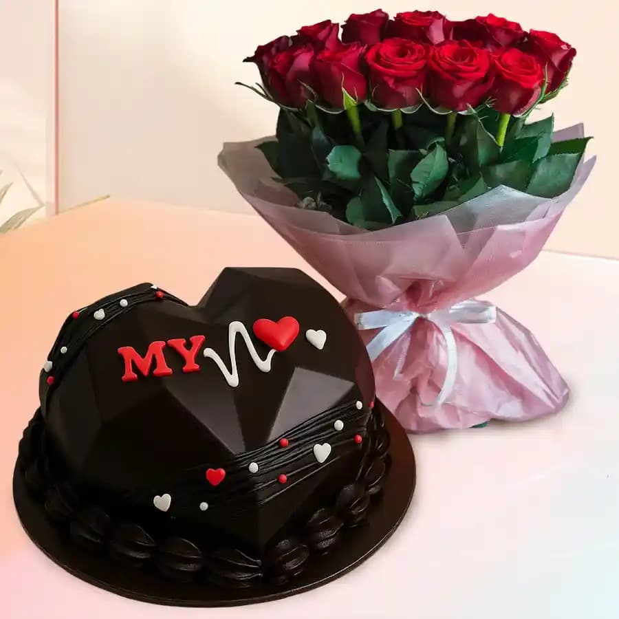 Sweet Surprise Cake & Rose Arrangement