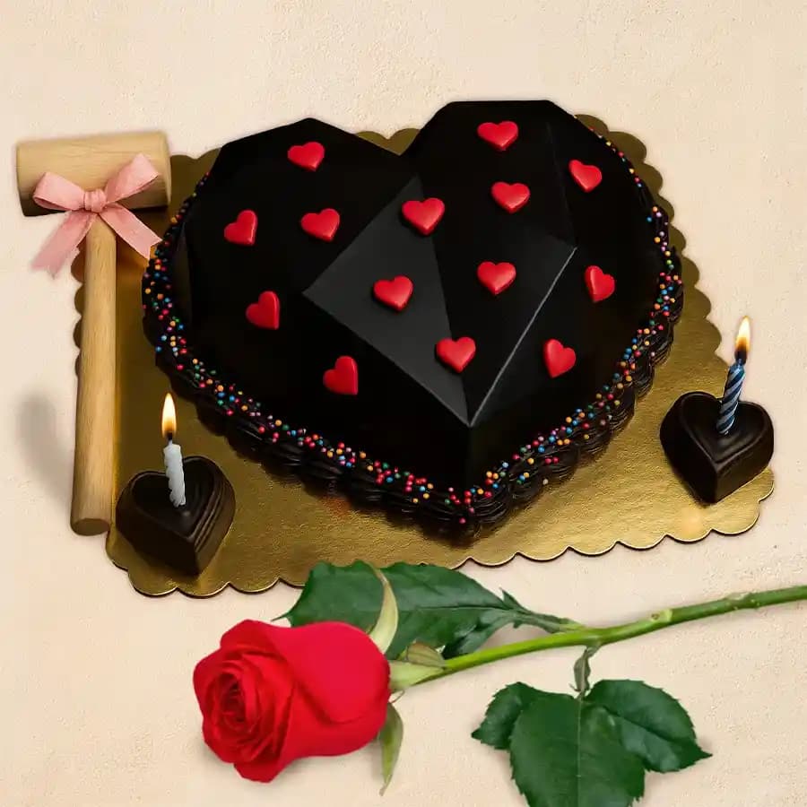 Heart-Shaped Chocolate Bliss with Romantic Rose