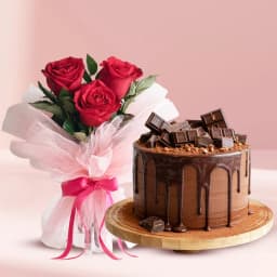Red Rose Bouquet with Chocolate Cake 1