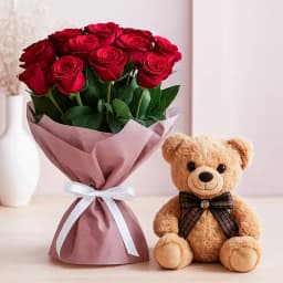 Teddy and Red Rose Bouquet 1