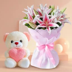 Charming Teddy & Lush Pink Lilies Surprise 1
