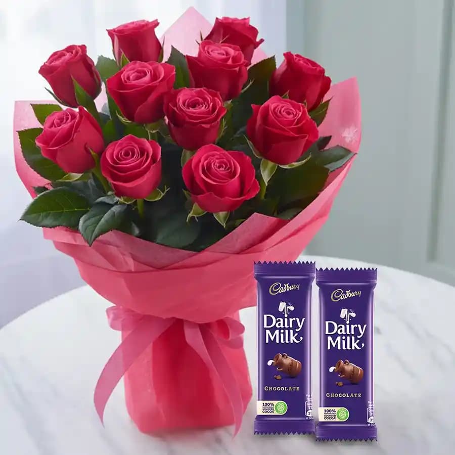 Red Rose Bouquet with Dairy Milk Chocolates