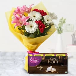 Seasonal Flowers and Kaju Barfi Combo 1