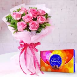 Delectable Combo of Cadbury Celebrations N Pink Rose Bouquet 1
