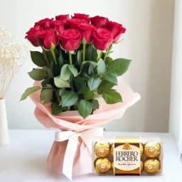 Luscious Ferrero Rocher N Lovely Red Roses Bouquet 1